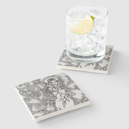 インク女神の芸術を一掃異教のする ストーンコースター (横)