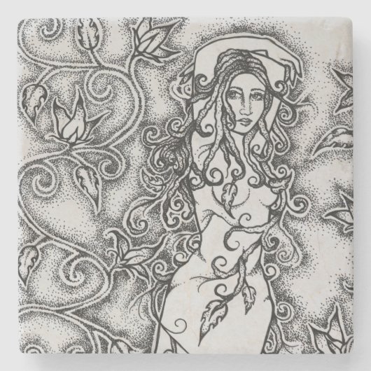 インク女神の芸術を一掃異教のする ストーンコースター (正面)