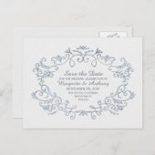 インク手書き花模様ヴィンテージ保存日 案内ポストカード (正面/裏面)