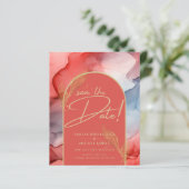 インク抽象芸術オレンジ色の赤い金ゴールドネイビー日付を保存 (スタンド正面)