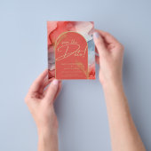 インク抽象芸術オレンジ色の赤い金ゴールドネイビー日付を保存 チラシ (手)