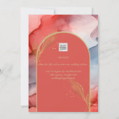 インク抽象芸術オレンジ色の赤い金ゴールドネイビー日付を保存 招待状 (裏面)