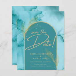 インク抽象芸術ターコイズティール(緑がかった色)結婚金ゴールド救の日付