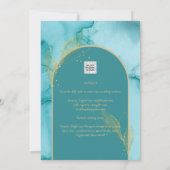 インク抽象芸術ターコイズティール（緑がかった色）金ゴールド結婚式 招待状 (裏面)