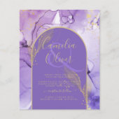 インク抽象芸術パープル金ゴールドラベンダーウェディング招待 (正面)