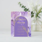 インク抽象芸術パープル金ゴールドラベンダーウェディング招待 (スタンド正面)