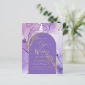インク抽象芸術パープル金ゴールドラベンダーウェディング招待 (スタンド正面)