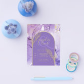 インク抽象芸術パープル金ゴールドラベンダーウェディング招待 チラシ (シングル)