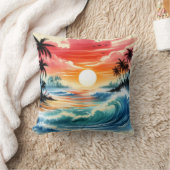 インク日本のスタイルアート海ウェーブサンセットパームズ クッション (ブランケット)