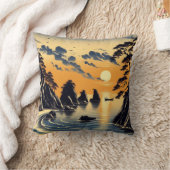 インク日本のスタイルビーチサンセット クッション (ブランケット)