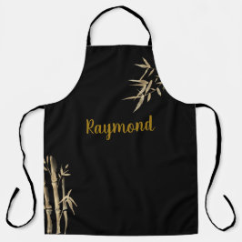 インク日本の印刷用ブラック及び金ゴールド竹デザイン エプロン