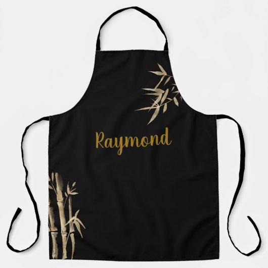 インク日本の印刷用ブラック及び金ゴールド竹デザイン エプロン (正面)