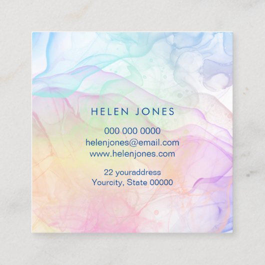 インク水色のスプラッシュ スクエア名刺 (裏面)