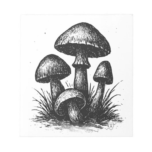 インク画のキノコの群生トートバッグ ノートパッド (正面)