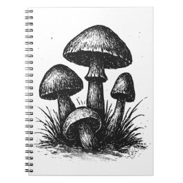 インク画のキノコの群生トートバッグ ノートブック