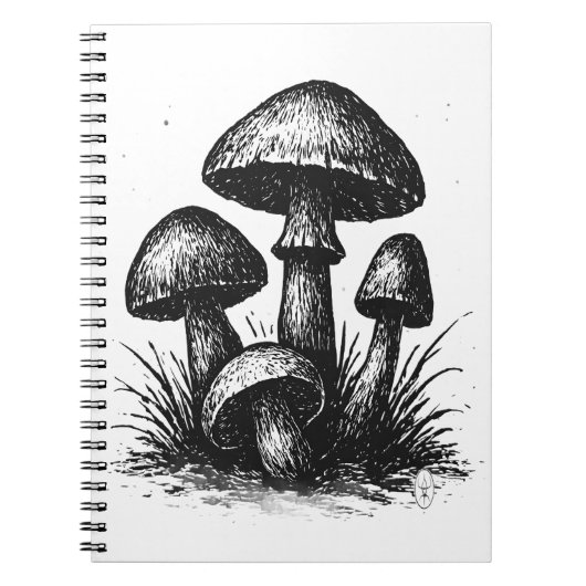 インク画のキノコの群生トートバッグ ノートブック (正面)