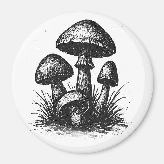 インク画のキノコの群生トートバッグ マグネット (正面)