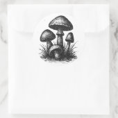インク画のキノコの群生トートバッグ ラウンドシール (バッグ)