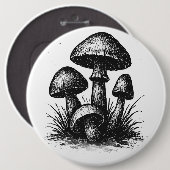 インク画のキノコの群生トートバッグ 缶バッジ (正面&裏面)