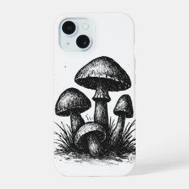 インク画のキノコの群生トートバッグ iPhone 15ケース