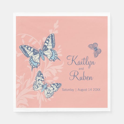 インク結婚アートの蝶の珊瑚とぼんやりした青 スタンダードランチョンナプキン (正面)