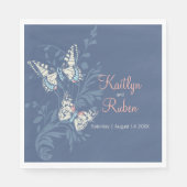 インク結婚アートの蝶は青とサンゴにミュート スタンダードランチョンナプキン (正面)