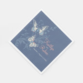 インク結婚アートの蝶は青とサンゴにミュート スタンダードランチョンナプキン (角)