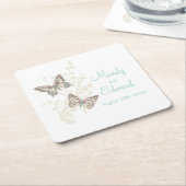 インク結婚クのティール(緑がかった色)紙コースター スクエアペーパーコースター (アングル)