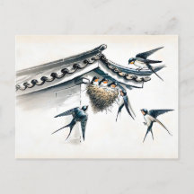 インク食べ物を与えの痛みで巣の中の若い中国のツバメ