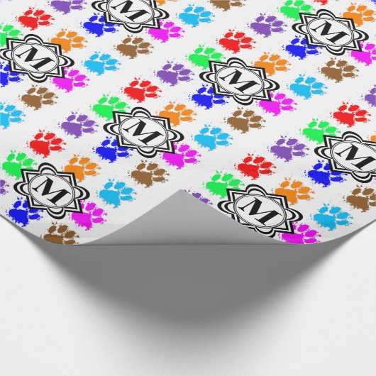 インク（ばちゃばちゃ）跳ねるドッグポーズモノグラム ラッピングペーパー (角)