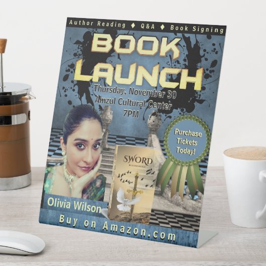 インク(ばちゃばちゃ)跳ねるプロフェッショナルブックの起動ブルー 台座サイン (インサイチュ)