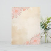 インク＆ウォッシュ紙のピンクの花コーナー付き レターヘッド (スタンド正面)