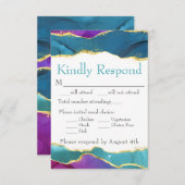 インク フューシャ ピンク ティール ゴールド 出欠カード (正面/裏面)