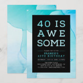 インク マーブル モダン タイポグラフィー 40歳の誕生日パーティー 招待状 (正面/裏面)