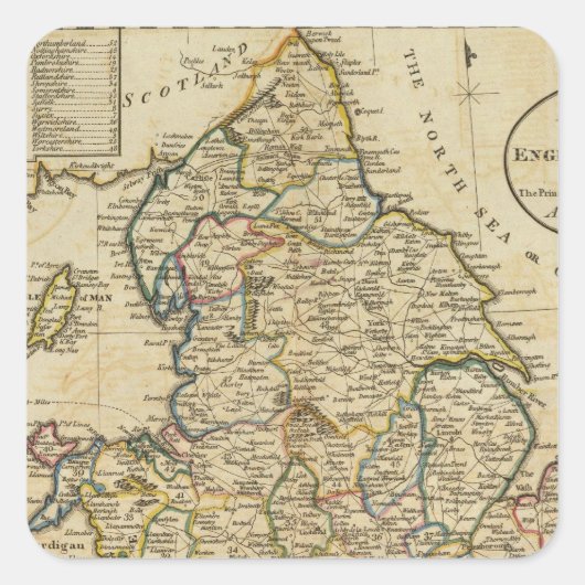 イングランドとウェールズの地図 スクエアシール (正面)