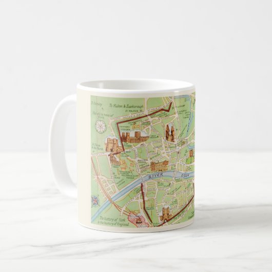イングランドのヨークのビンテージイラスト地図 コーヒーマグカップ (正面左)