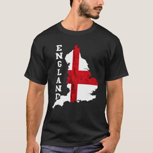 イングランドの地図セントジョージ十字英州旗(英語) Tシャツ (正面)