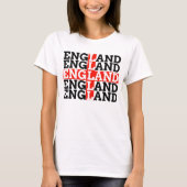 イングランドの旗の名前を繰り返すタイポグラフィ サッカー ファン Tシャツ (正面)