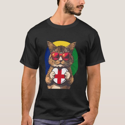 イングランドの旗 猫 サングラス 英語のルーツ 英語 Tシャツ (正面)