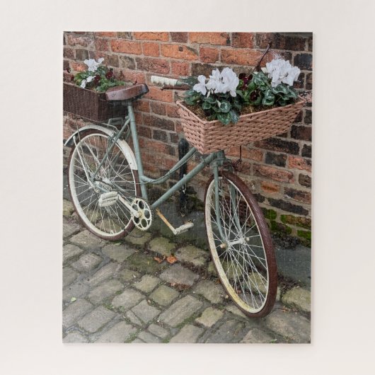 イングランドの村の花のバスケット付き自転車 ジグソーパズル (縦)