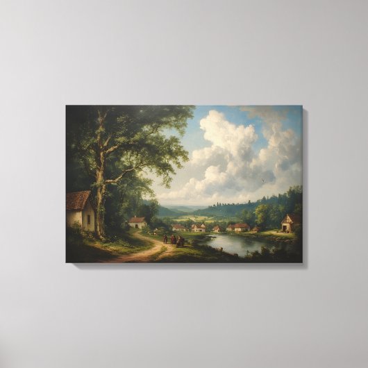 イングランドの田舎のオークの木 ― 人物が描かれたイギリスの田舎風景 キャンバスプリント (正面)