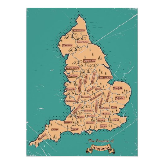 イングランドヴィンテージ郡地図 ポスター (正面)