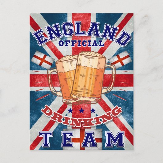 イングランド公式の飲みチーム。ビールおもしろい ポストカード (正面)