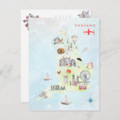 イングランド図解入りの、写真付きのアートの水彩地図 ポストカード (正面/裏面)