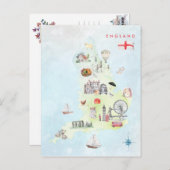 イングランド図解入りの、写真付きのアートの水彩地図 ポストカード (正面/裏面)