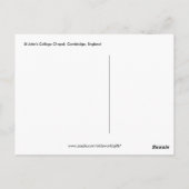 イングランド，ケンブリッジのセント・ジョンズ・カレッジ・チャペル ポストカード (裏面)