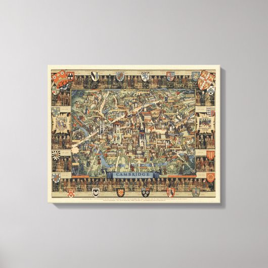 イングランド,ケンブリッジの絵画地図 キャンバスプリント (正面)