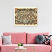 イングランド,ケンブリッジの絵画地図 キャンバスプリント (インサイチュ (リビング))