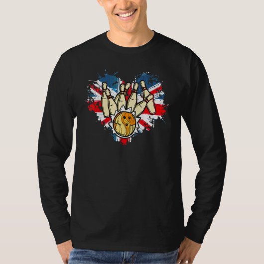 イングランド+ユニオンジャック+フラグ付きの子供向けボウリングのアイデア Tシャツ (正面)