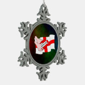 イングランド・ラグビー・チーム・サポーター国旗とボール スノーフレークピューターオーナメント (左)